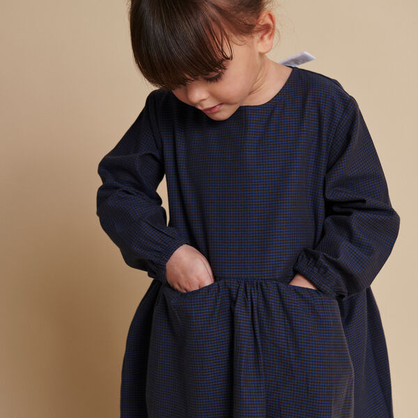 Checkered Dress w. Backside Bow, brown/blue check comb. Checkered Dress w. Backside Bow, brown/blue check comb., Copenhagen Colors Organics