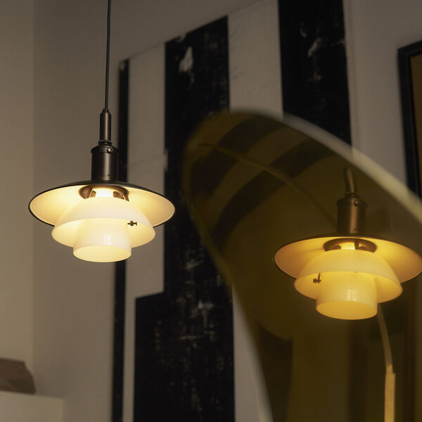 PH 3/3 pendel, aged brass/opal glass, Louis Poulsen