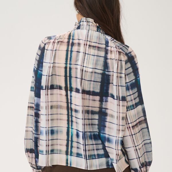 TatumSZ Blouse, grey blue blurry check, Saint Tropez
