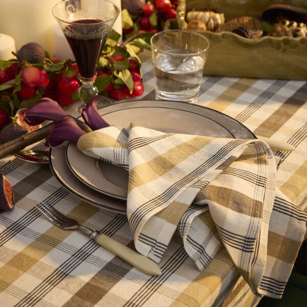 Linen/Cotton Tablecloth, olive/white/stone, Lexington