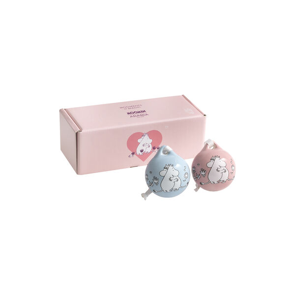 Mumi Julekugler 2 stk.| K&aelig;rlighed | Pink & Blue, Moomin Arabia