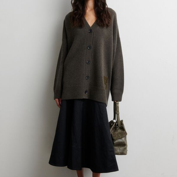 Alpha Knit Monogram Cardigan, black olive, Second Female