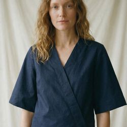 Pia Blouse S/S, dark blue, LA RŌUGE