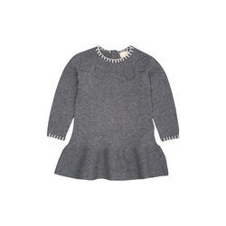 Lambswool Dress w. Bow, dark grey/cream comb., Copenhagen Colors Organics
