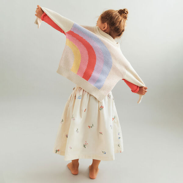 Skirt Nora, ivory embroidery flowers, Wheat