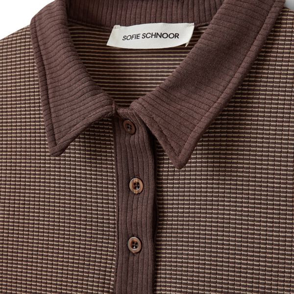 CALISTASW RIB POLO T-SHIRT, brown striped, Sofie Schnoor