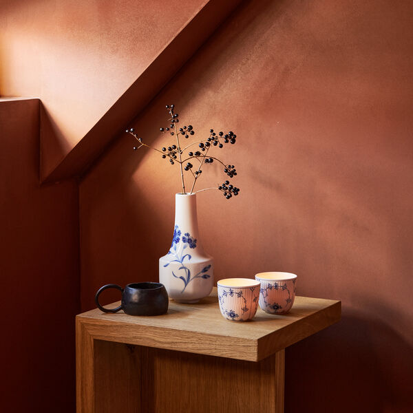 Musselmalet Riflet fyrfadsstager, 2 stk, Royal Copenhagen