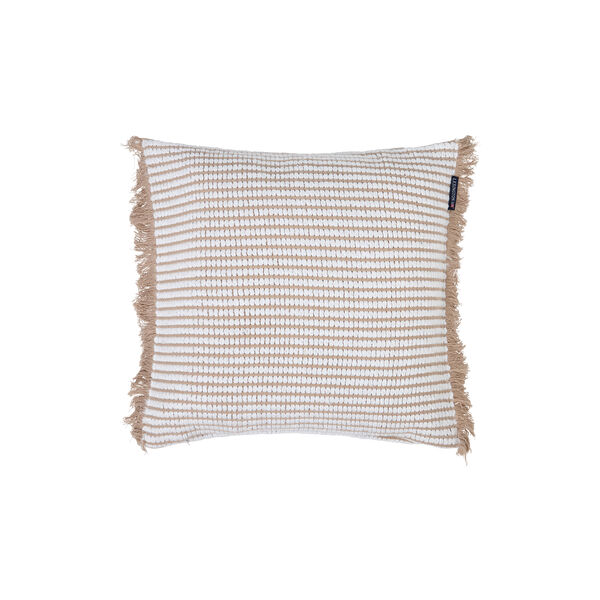 Heavy striped organic cotton pillow cover, beige/white, Lexington