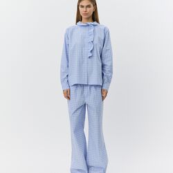 BelleSW Check Frill Placket Shirt, blue, Sofie Schnoor