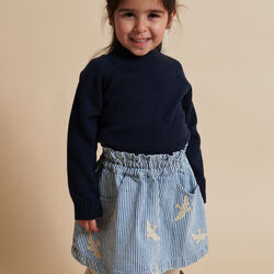 Y/D Twill Skirt w. Embroirdey, denim blue stripe, Copenhagen Colors Organics