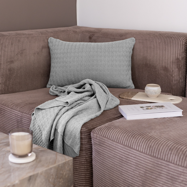 Strikket Plaid Wave, med grey melange, By LOHN