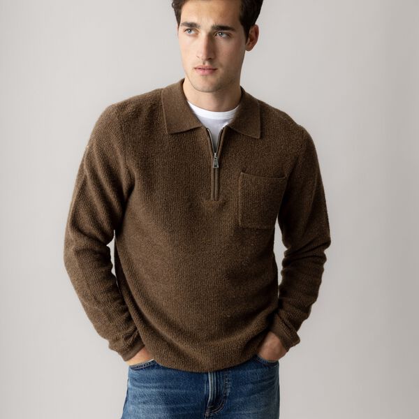 MMGRyan Soft Polo Zip Knit, toasted coconut, MOS MOSH Gallery