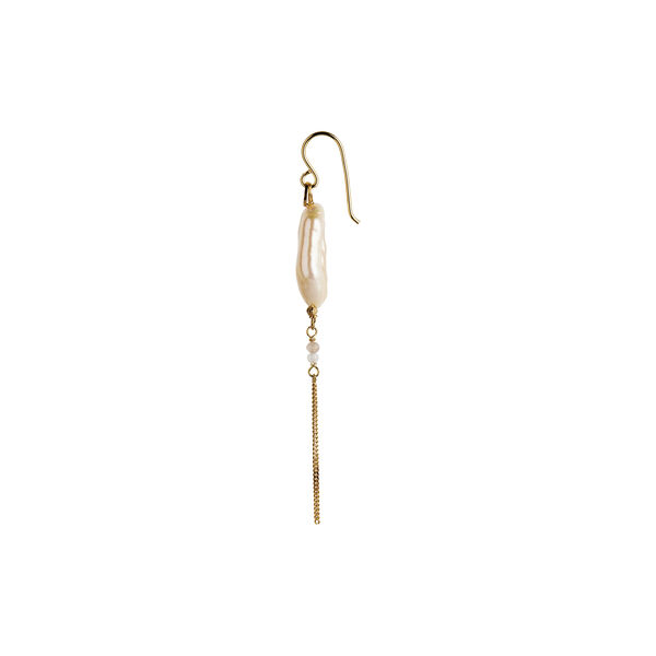 Long Baroque Pearl With Chain Earring White Sorbet Single, gold, Stine A Jewelry