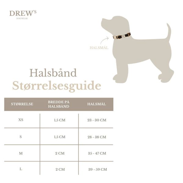 Bl&oslash;dt & Justerbart hundehalsb&aring;nd, cortado, Drew's Dogwear