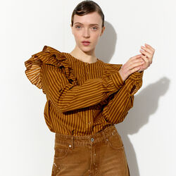 Lucinda Ruffle Shirt, caramel striped, HUNK&Oslash;N