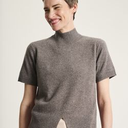 Kumo cashmere kort&aelig;rmet bluse, shark melange, BITTE KAI RAND