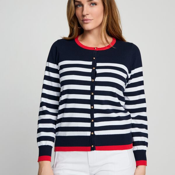 Cotton Nautical Stripe, navy/white/poppy red, Micha