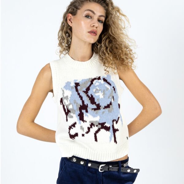 Knit vest with rose, pearl, Coster Copenhagen