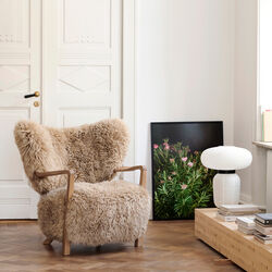 Wulff ATD2 Lounge Chair and ATD3 Pouf, Sheepskin honey/oiled oak, &Tradition