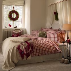Checked Cotton Flannel Bed Set, red/beige, Lexington