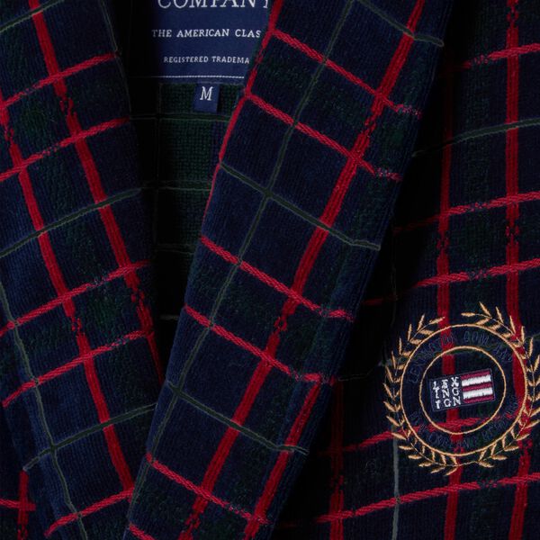 Checked Cotton Velour Robe Unisex | Navy/Green/Wine | Morgenk&aring;be, Lexington