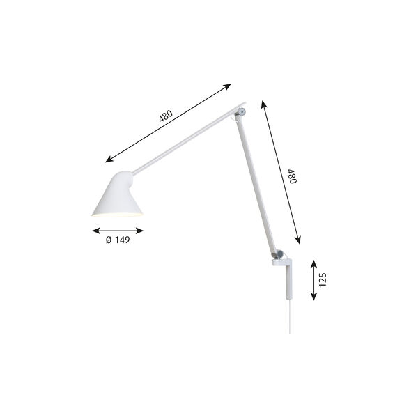 NJP lang væglampe, hvid, Louis Poulsen