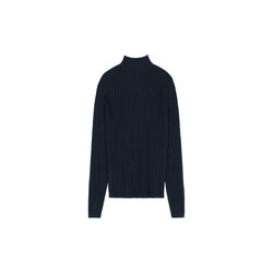 High Neck Rib Blouse, dark navy, FUB