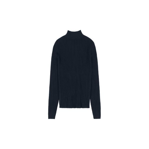 High Neck Rib Blouse, dark navy, FUB
