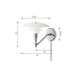 PH 3/2 væglampe, krom, Louis Poulsen