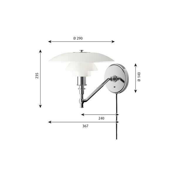 PH 3/2 væglampe, krom, Louis Poulsen