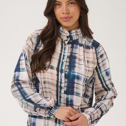 TatumSZ Blouse, grey blue blurry check, Saint Tropez