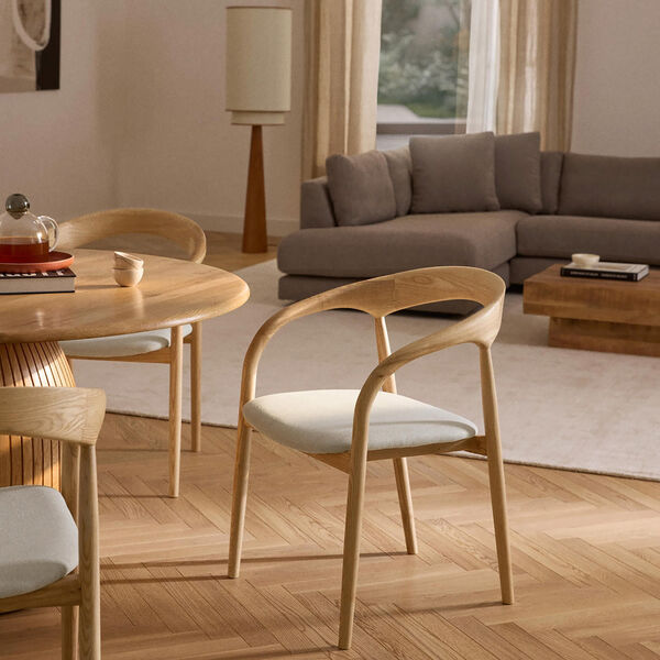 Camille Dining Table with Seat Cushion, off white/light ash, Westwing Collection