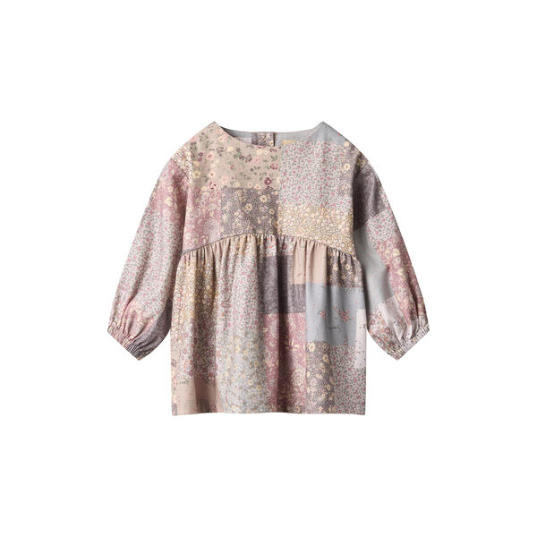 Dress L/S Herdis, patchwork flowers, Wheat