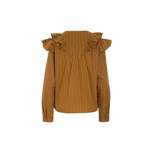 Lucinda Ruffle Shirt, caramel striped, HUNK&Oslash;N