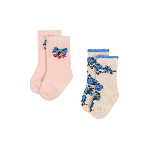 2 Pack Flower and Cherry Jacquard Socks, amarena/tramonto, Konges Sl&oslash;jd