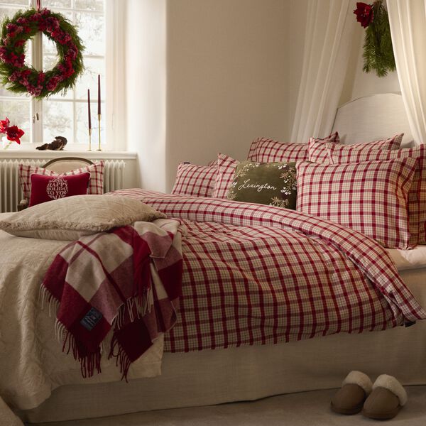 Checked Flannel Pillowcase, red/beige, Lexington
