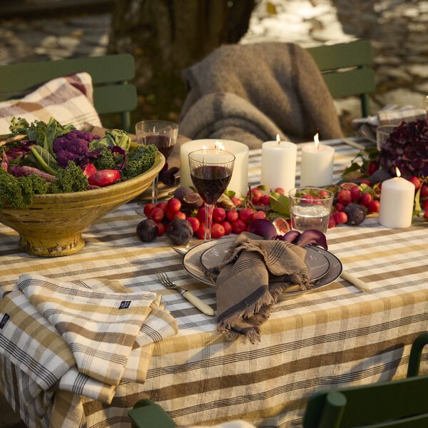 Linen/Cotton Napkin, olive/white/stone, Lexington