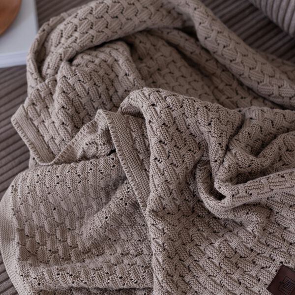 Strikket Plaid Square, khaki, By LOHN