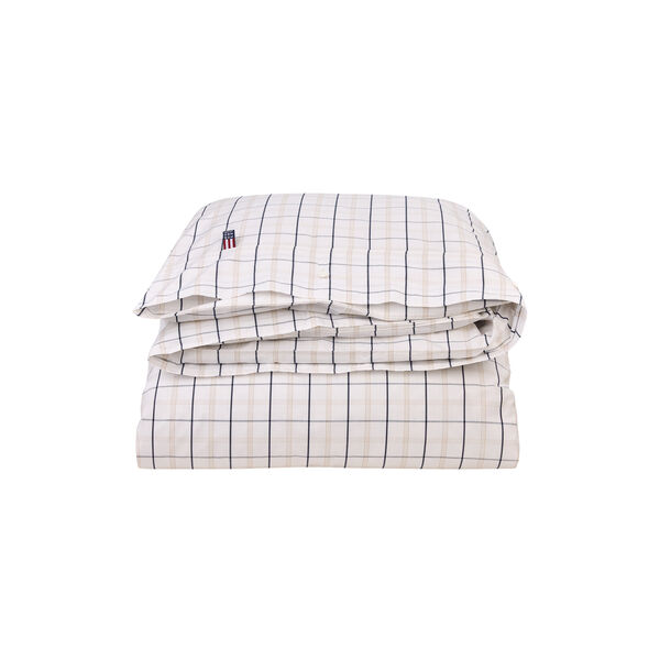Icons White/Beige/Navy Checked Cotton Poplin Duvet Cover, white/beige/navy, Lexington