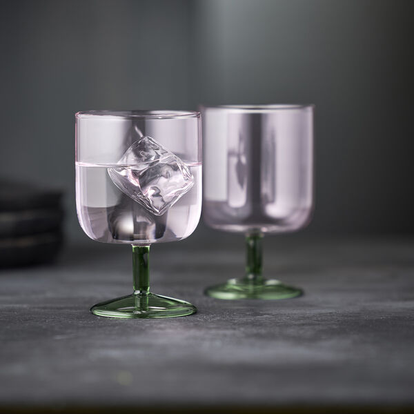 Torino vinglas 2 stk., pink/gr&oslash;n, Lyngby Glas