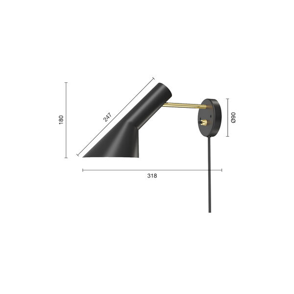 AJ væglampe, brass/black, Louis Poulsen