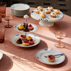 Blå Mega Riflet fad på fod 29,5 cm, Royal Copenhagen