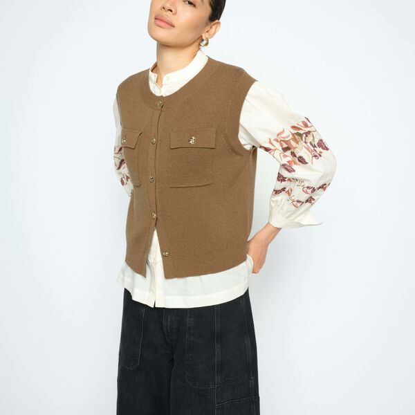 MMAyana Wool Knit Vest, dark camel, MOS MOSH