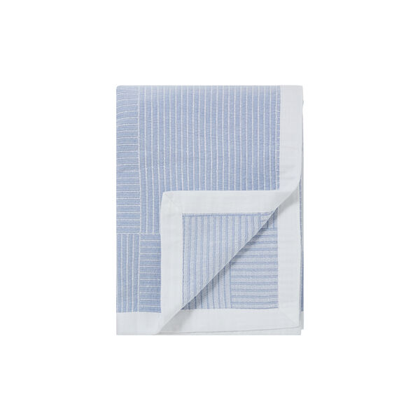 Stripe Checked Organic Cotton Jacquard Bedspread, blue/white, Lexington