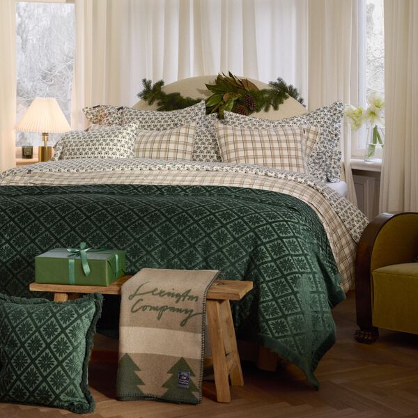 Checked Cotton Flannel Bed Set, green/beige/white, Lexington