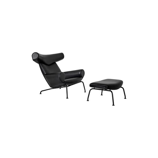 EJ 100 Ox Chair lænestol med skammel, sort/sort EJ 100 Ox Chair lænestol med skammel, sort/sort, Fredericia Furniture