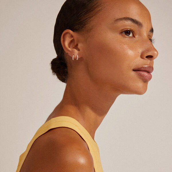 EBNA mini krystal huggie hoops, s&oslash;lvbelagt, Pilgrim