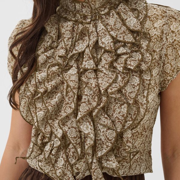 LiljaSZ Crinkle SS Shirt, dark earth flower paper, Saint Tropez