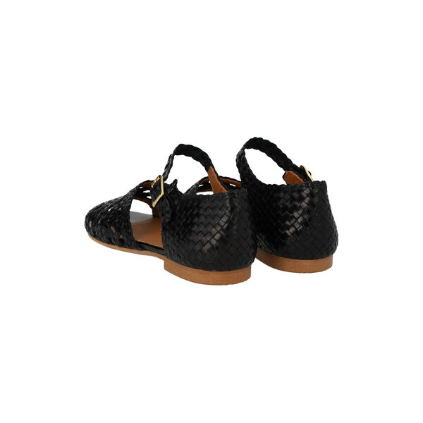 H&aring;ndflettet sandal med hulm&oslash;nster detalje, black, ANGULUS