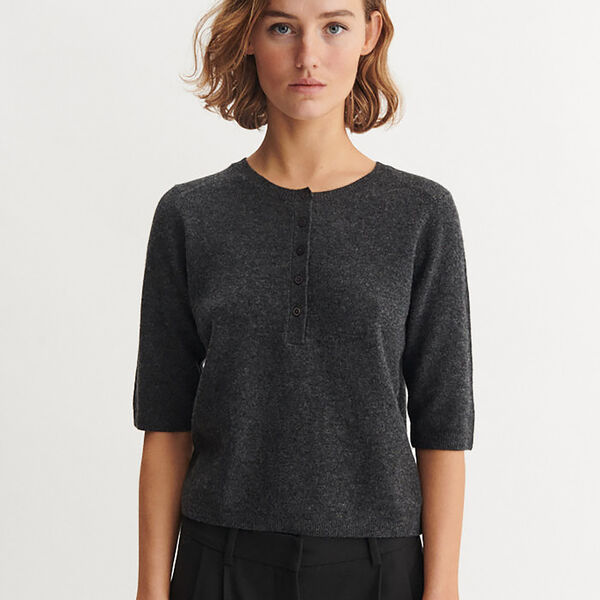 Selem Granddad Tee, dark grey mel., Basic Apparel